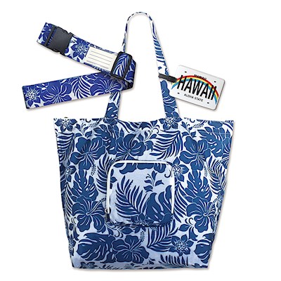 HIBISCUS FLORAL BLUE LUGGAGE ACCESSORIES SET